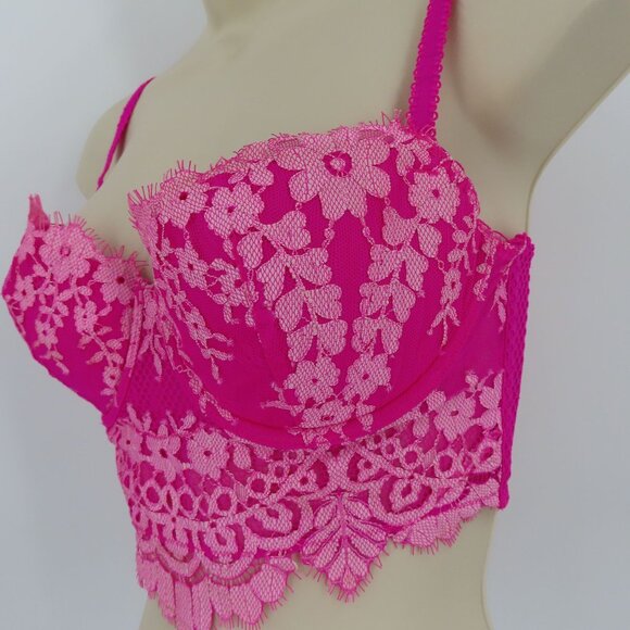 Victorias Secret 32D Dream Angels Lined Demi Underwire Pink Lace Corset Bra - Picture 4 of 15